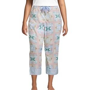 LANDS END Cotton Poplin Pajama Crop Pants ROSE‎ CIRCLE OF FRIENDS QUILT